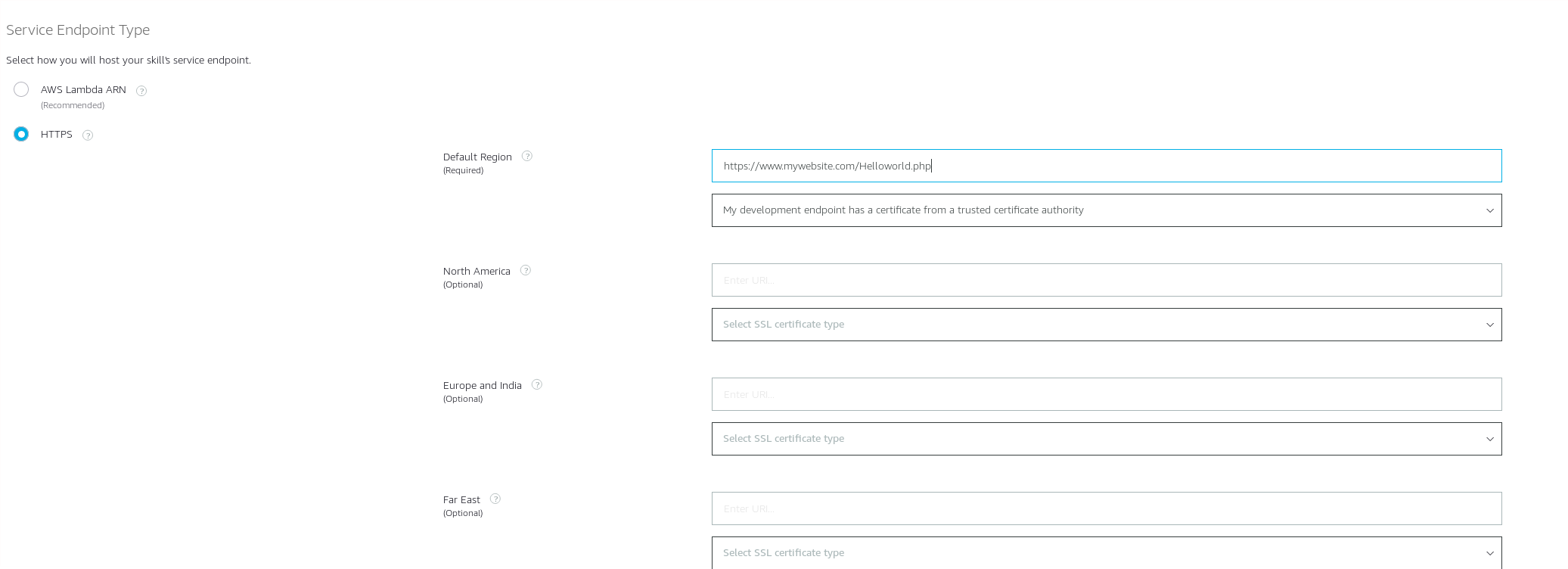 The developer console Alexa tabs