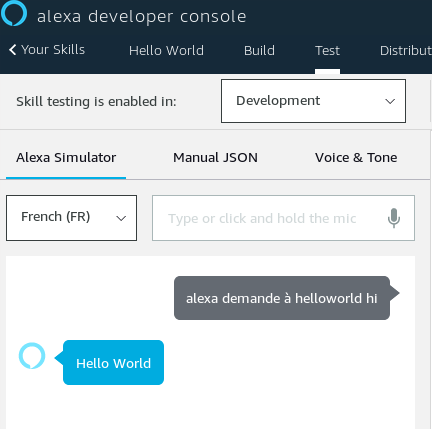 La console développeur Alexa onglets